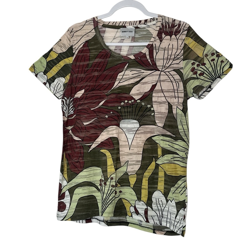 Bimba Y Lola Top Women's Large‎  Floral Short Sleeve Bohemian Summer Resort